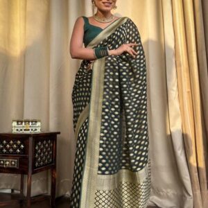 Beautiful Green Color Banarasi Jacquard Weaving Saree