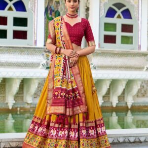 Mustard Color Tussar Silk Patola Printed Lehenga Choli