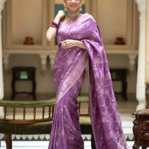 Lavender Color Banarasi Jacquard Zari Weaving Saree