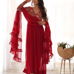 Maroon Color Georgette Alia Cut Three Piece Kurti Suit